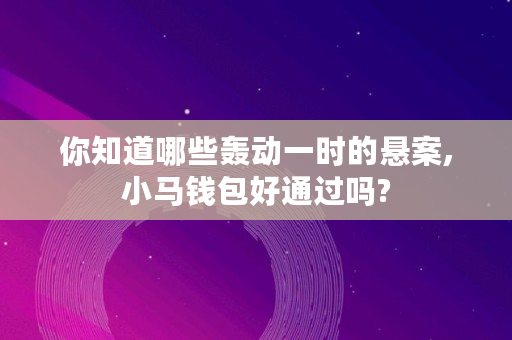 你知道哪些轰动一时的悬案,小马钱包好通过吗? 你知道哪些轰动一时的悬案,小马钱包好通过吗?